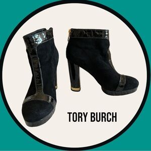 TORY BURCH BLACK SUEDE BOOTIES BOOTS HEELS SHOES 7